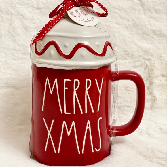 Rae Dunn Other - Rae Dunn “MERRY XMAS” Red Mug w/ Ornament Topper